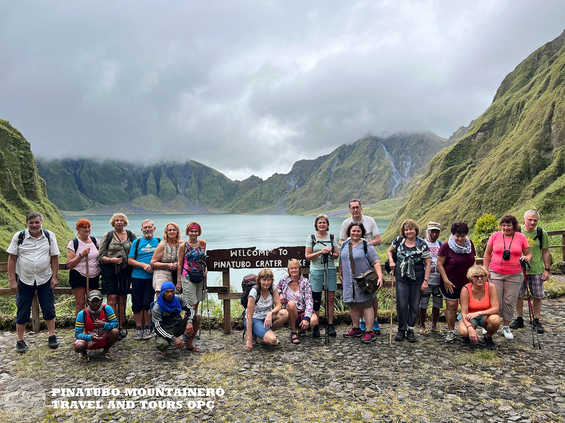 Senior citizen tourists from Czech Republic posing at Pinatubo view deck